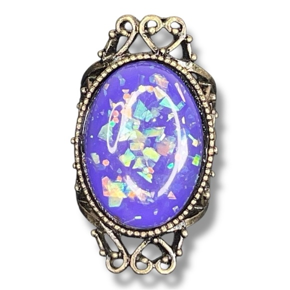 Purple Filigree Cocktail Ring Goth Retro Costume 6.5-7 Ornate Party - Picture 1 of 9